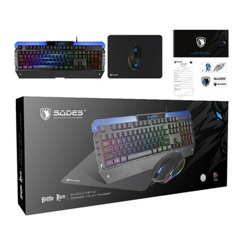 Zestaw gamingowy: klawiatura membranowa RGB, mysz RGB i podkładka (32x25cm) Sades Battle Ram