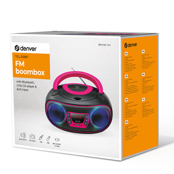 Boombox BT Denver TCL-212BT z radiem, wejściem CD, USB różowy