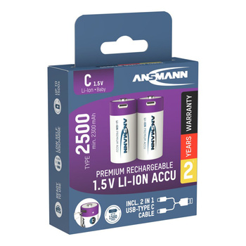 Akumulatory Li-Ion ANSMANN C 2500mAh 1.5V USB-C - 2szt.