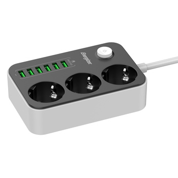 Listwa zasilająca z wyłącznikiem Energizer 3 gniazda, 6 gniazd USB-A 2500W 10A, 17W max