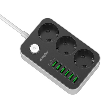 Listwa zasilająca z wyłącznikiem Energizer 3 gniazda, 6 gniazd USB-A 2500W 10A, 17W max