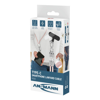 Kabel USB-C/USB-C ANSMANN smycz 1.2m różowy