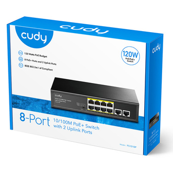 PoE+ Switch Cudy with 2 Gigabit Uplink Ports 120W 8-Port 10/100M