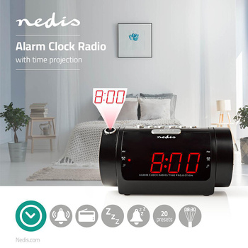 Radiobudzik Nedis CLAR005BK LED projekcja 2x budzik FM Czarny