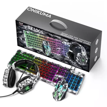 Zestaw Onikuma TZ3005 RGB: Mysz, klawiatura, słuchawki białe camo