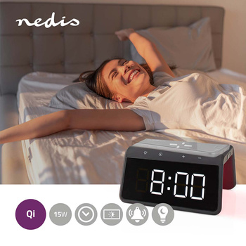 Budzik Nedis WCACQ30BK 5–15 W 2x alarm podświetlenie Czarny