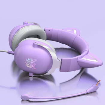 Słuchawki gamingowe Onikuma X11 kocie uszy USB (purple)/Uszkodzone opakowanie