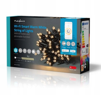 Lampki choinkowe Nedis SmartLife Białe Wi-Fi WIFILX01W50 5m